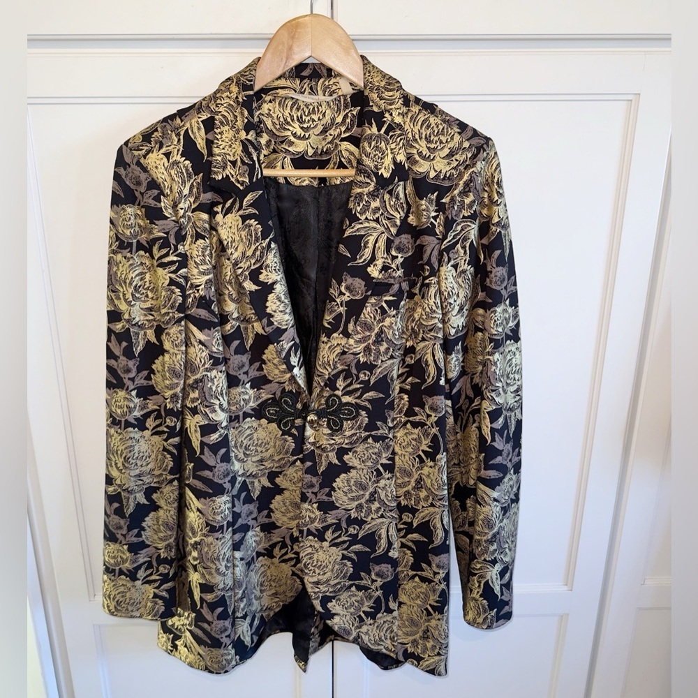 Soft Surroundings Moonstruck Metallic Gold Brocade Blazer Jacket Large Holiday - Picture 2 of 11